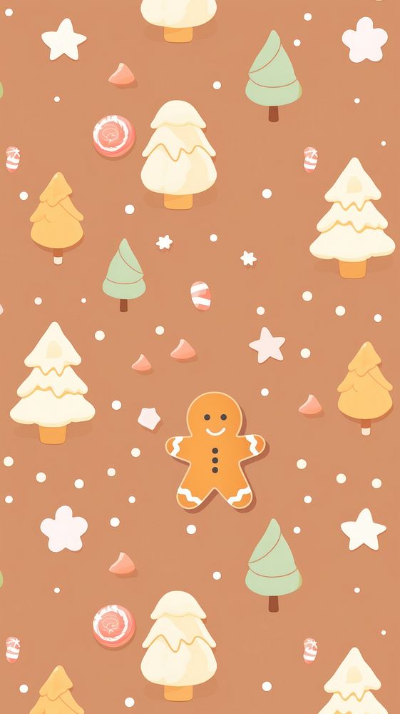 Christmas wallpaper gingerbread pattern cookie. AI generated Image by rawpixel.
