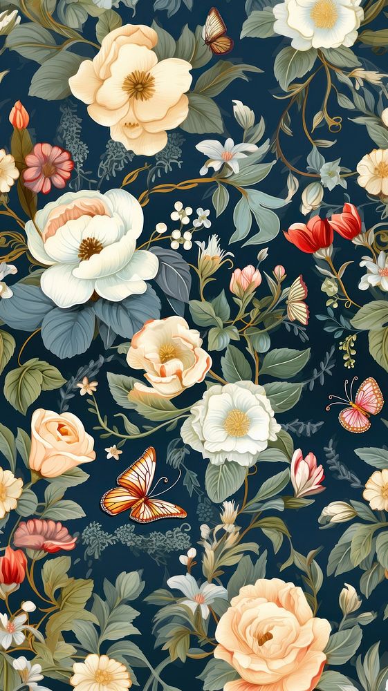 Floral wallpaper flower tapestry pattern. AI generated Image by rawpixel.