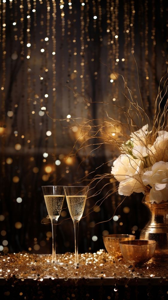 Gold glitter lighting flower glass. AI generated Image by rawpixel.