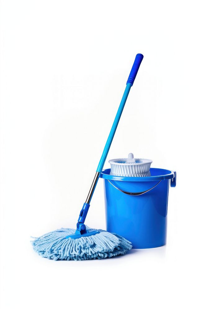 Blue cleaning mop bucket white background cleanliness. AI generated Image by rawpixel.