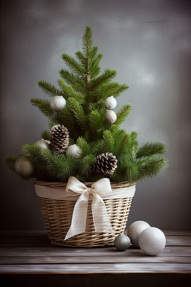 Pine tree christmas basket plant. AI generated Image by rawpixel.