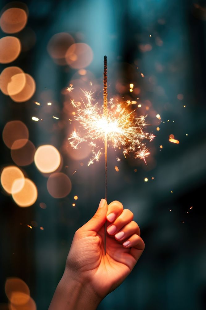 Hand holding a sparkler fireworks sparks finger. AI generated Image by rawpixel.
