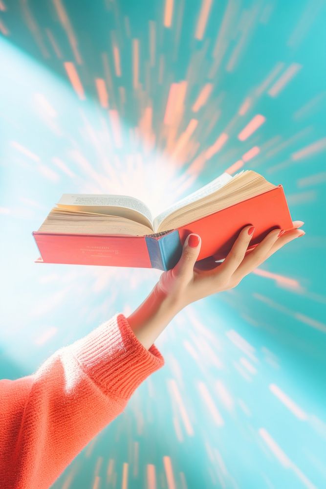Hand raising a book publication reading literature. AI generated Image by rawpixel.