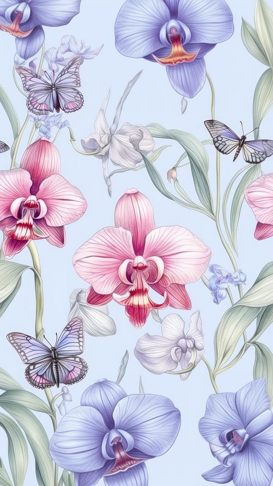 Flower orchid backgrounds butterfly. AI generated Image by rawpixel.