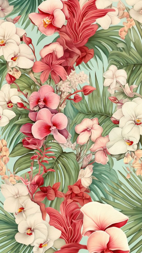 Tropical forest flower backgrounds pattern. AI generated Image by rawpixel.