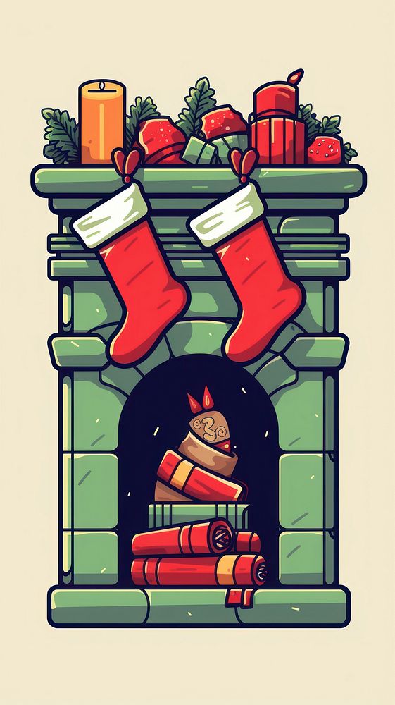 Fireplace christmas cartoon celebration. AI generated Image by rawpixel.