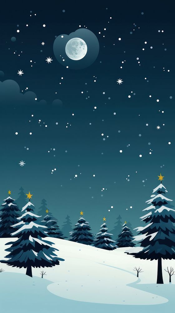 Christmas tree night snow moon. AI generated Image by rawpixel.