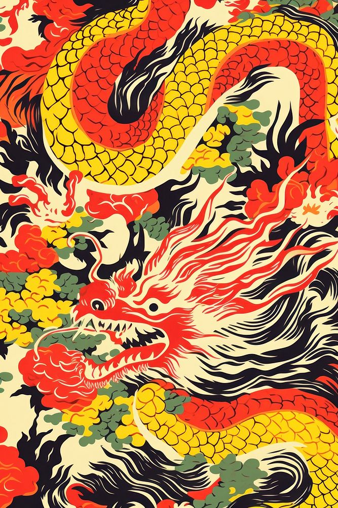 Pattern yellow dragon art. AI generated Image by rawpixel.