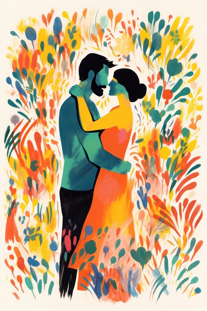 Kissing painting adult art. AI generated Image by rawpixel.