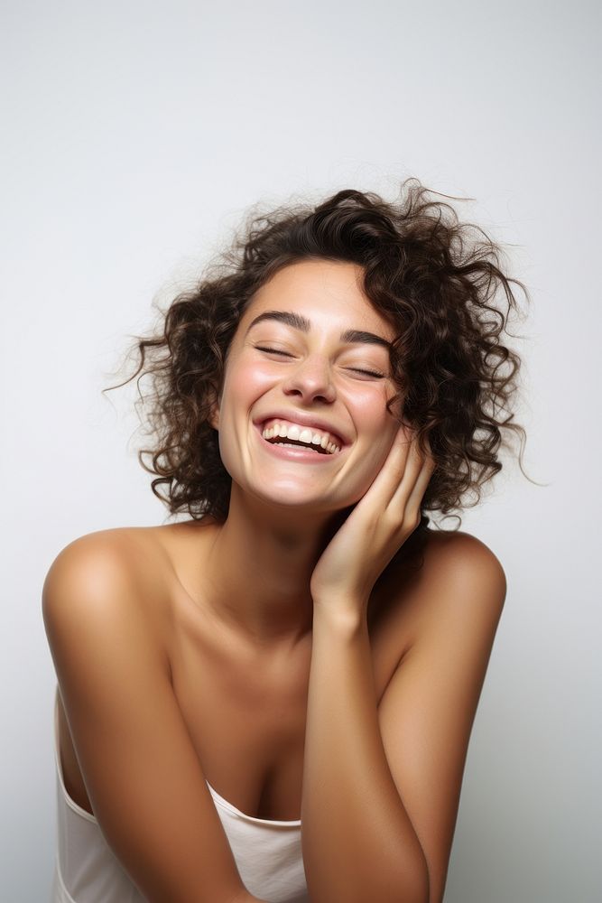 Woman laughing portrait smiling. AI generated Image by rawpixel.