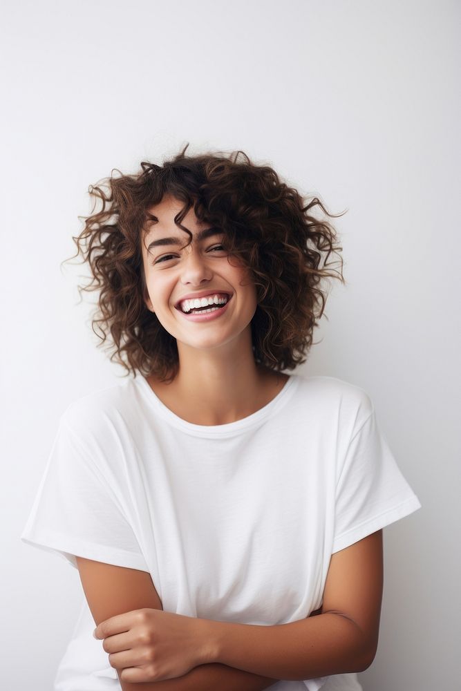 Woman laughing portrait smiling. AI generated Image by rawpixel.
