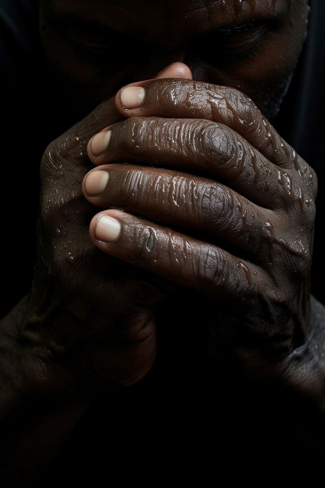 Black hand praying finger skin monochrome. AI generated Image by rawpixel.