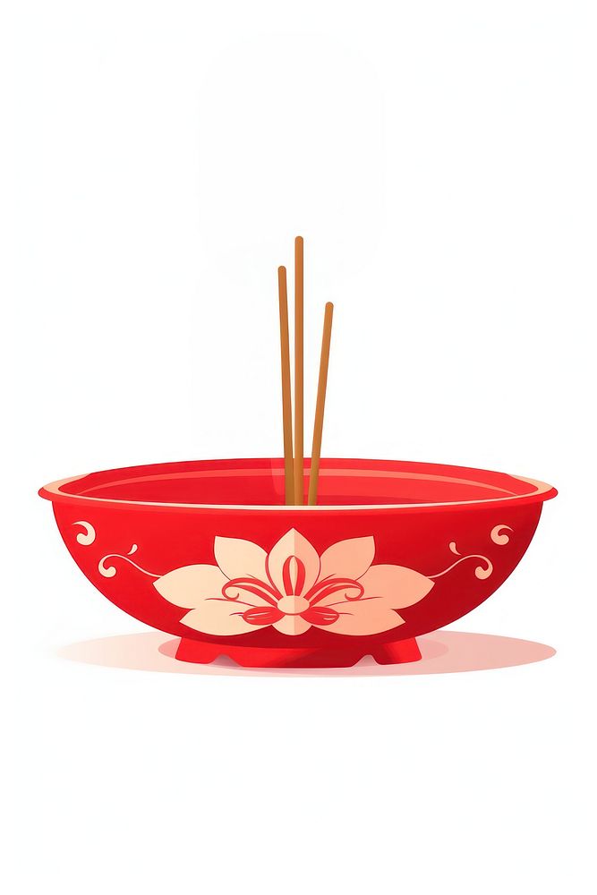 Incense stick bowl chopsticks red white background. AI generated Image by rawpixel.