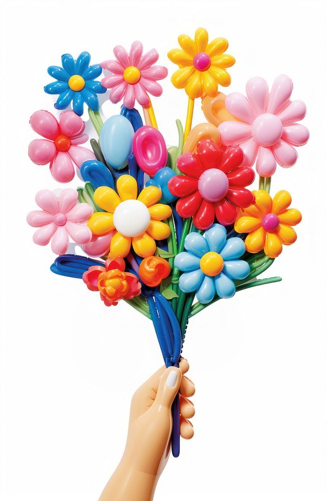 Hand holding flower bouquet balloon plant candy. AI generated Image by rawpixel.