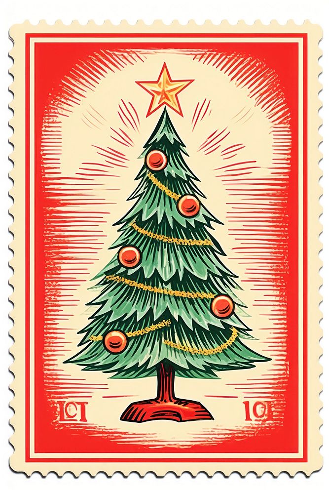 Christmas postal stamp christmas tree christmas tree. AI generated Image by rawpixel.