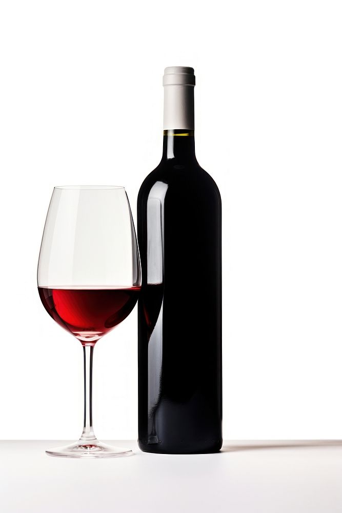 Red wine bottle glass drink white background. AI generated Image by rawpixel.