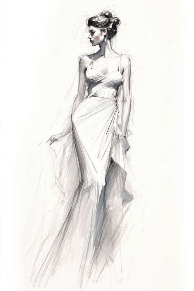 Fashion model sketch drawing wedding. AI generated Image by rawpixel.