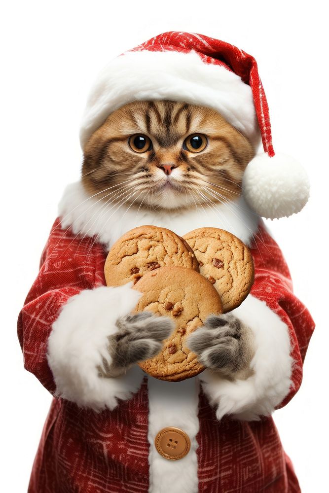 Santa cat holding cookies. AI generated Image by rawpixel.
