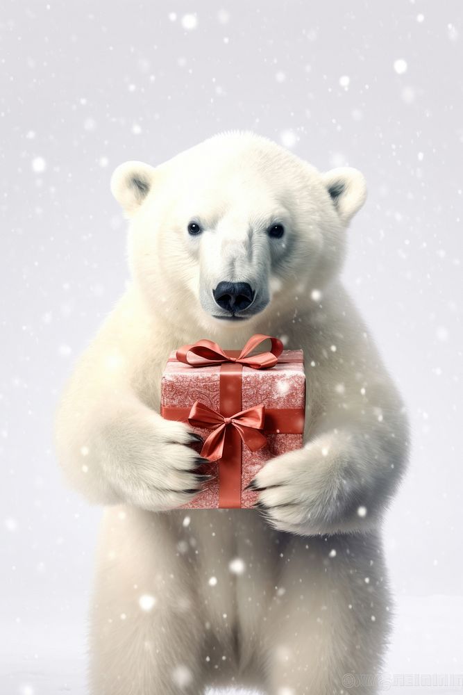 Polar bear holding Christmas gift . AI generated Image by rawpixel.