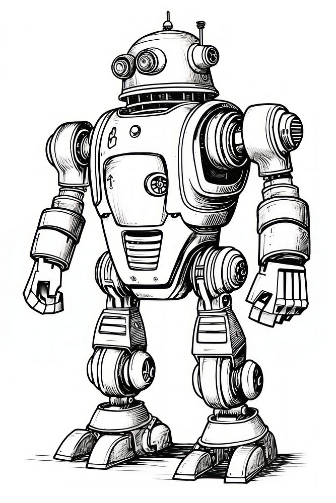 A robot machine sketch monochrome. AI generated Image by rawpixel.