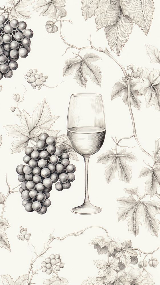 Christmas muled wine pattern drawing sketch grapes. AI generated Image by rawpixel.