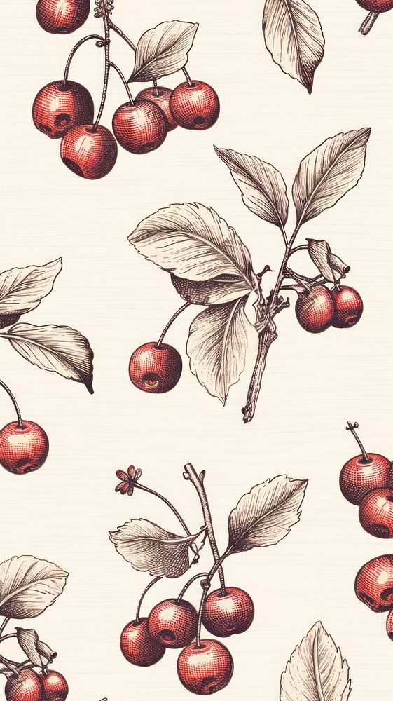 Christmas pudding pattern drawing cherry plant. AI generated Image by rawpixel.