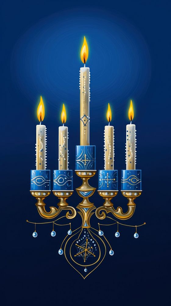 Hanukkah menorah candle gold blue. AI generated Image by rawpixel.