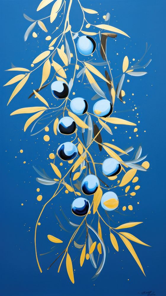 Hanukkah olives painting plant blue. 