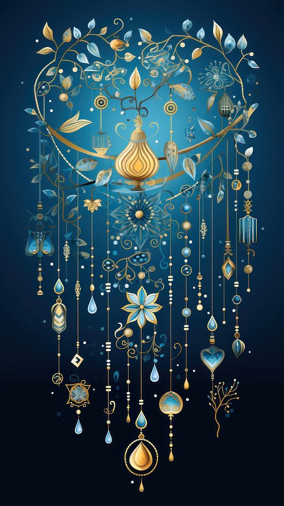 Hanukkah ornament gold blue art. AI generated Image by rawpixel.