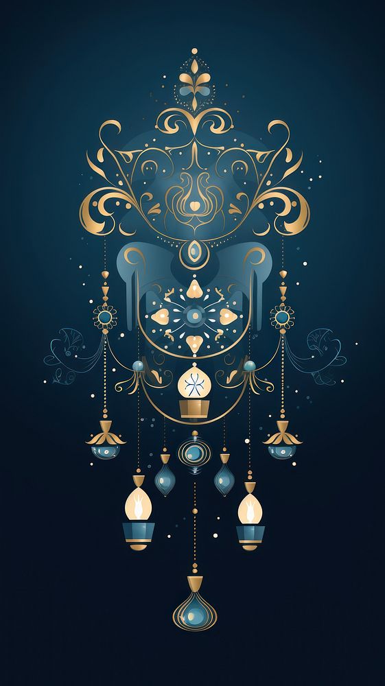 Hanukkah ornamet chandelier gold blue. AI generated Image by rawpixel.