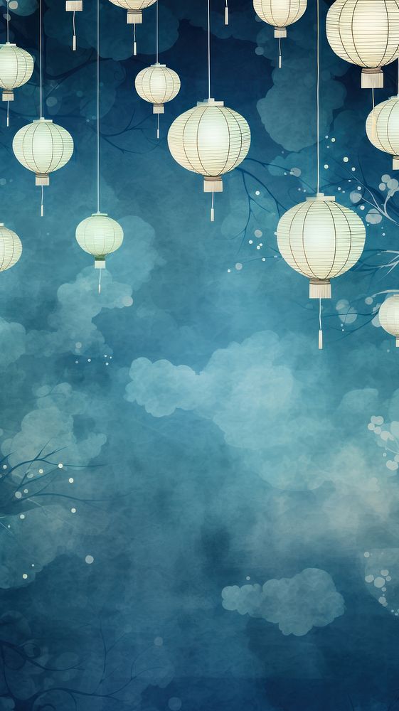 Chinese art style lantern backgrounds pattern blue. AI generated Image by rawpixel.