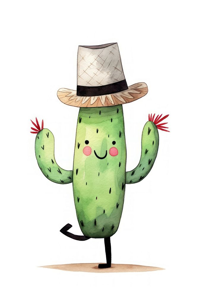 Cactus dancing white background creativity sombrero. AI generated Image by rawpixel.