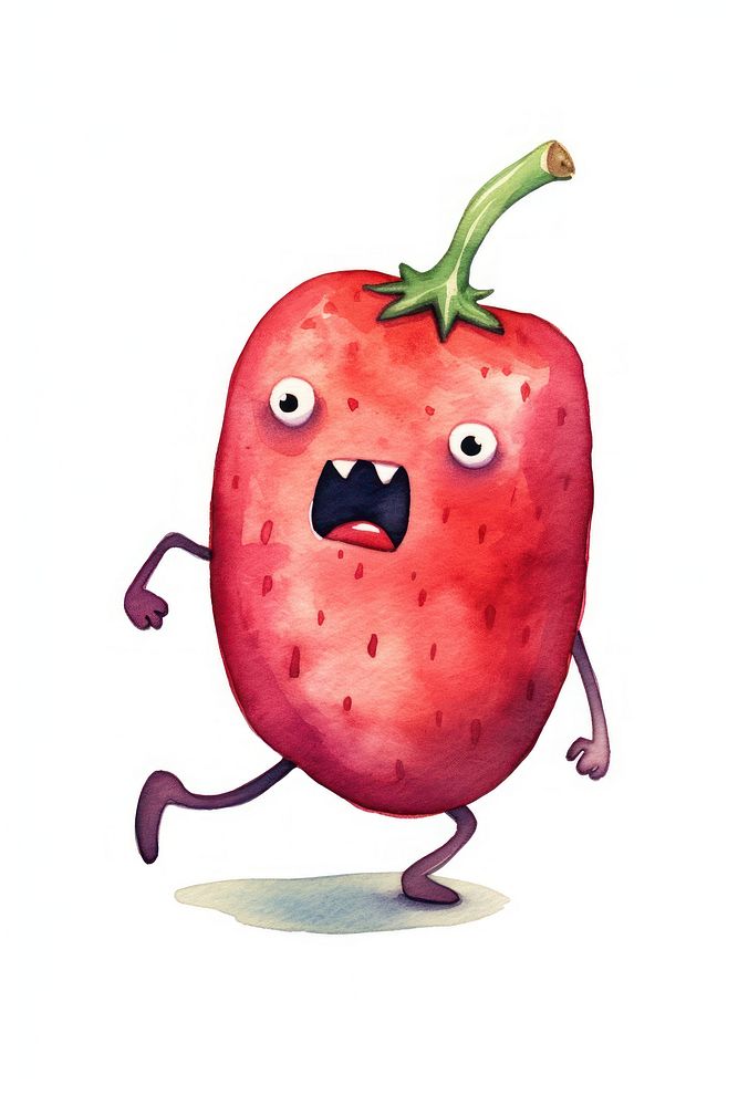 Angry chili running fruit food white background. AI generated Image by rawpixel.