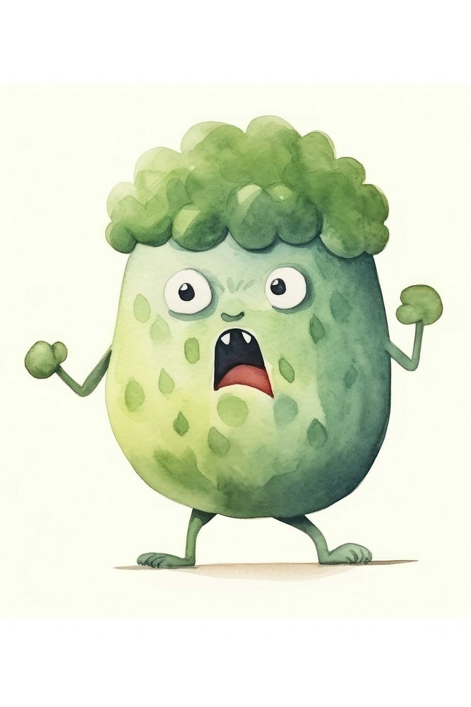 Angry broccoli running green food anthropomorphic. AI generated Image by rawpixel.