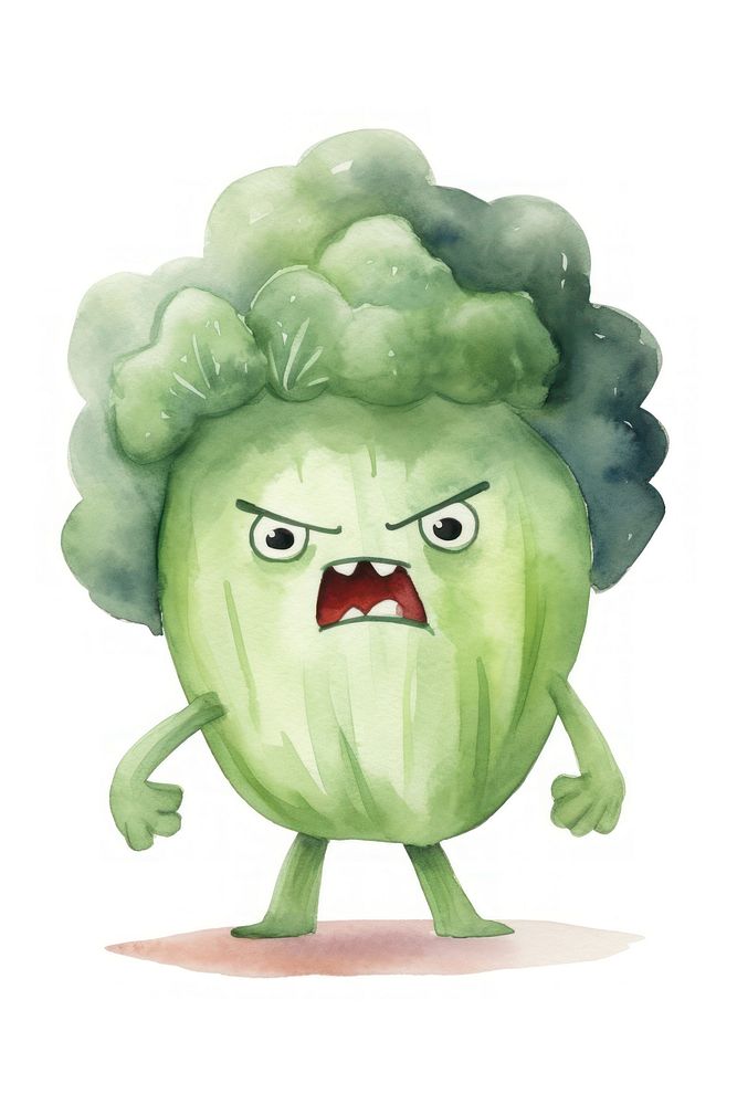 Angry broccoli running vegetable food white background. AI generated Image by rawpixel.