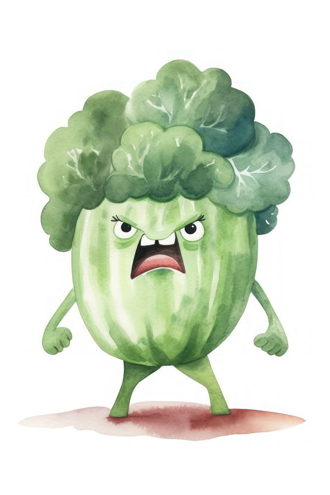 Angry broccoli running plant food watermelon. AI generated Image by rawpixel.