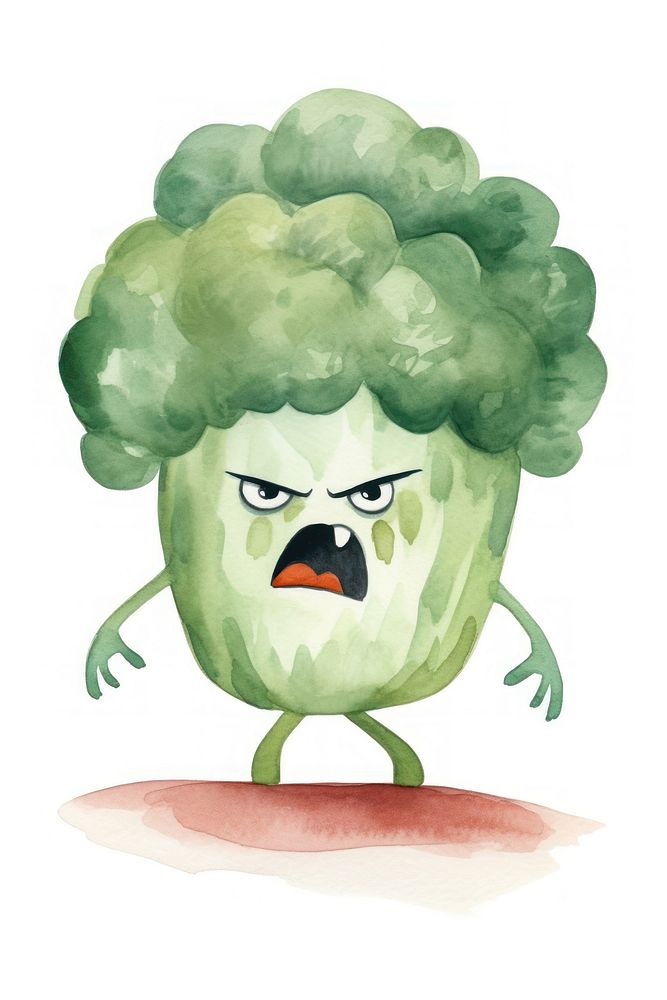 Angry broccoli running drawing sketch food. AI generated Image by rawpixel.
