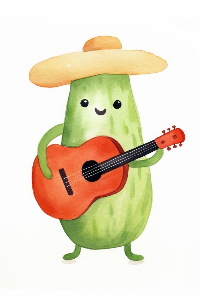 Bean dancing guitar white background anthropomorphic. AI generated Image by rawpixel.
