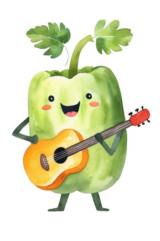 Bell pepper dancing guitar plant food. AI generated Image by rawpixel.