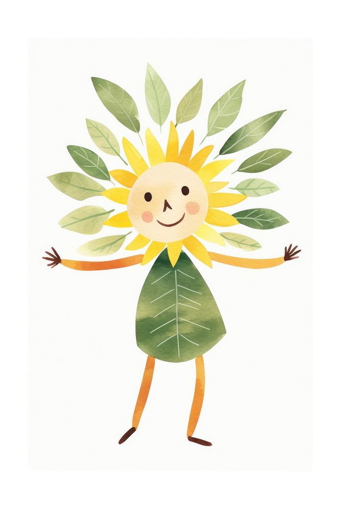 Flower character dancing sunflower drawing sketch. AI generated Image by rawpixel.