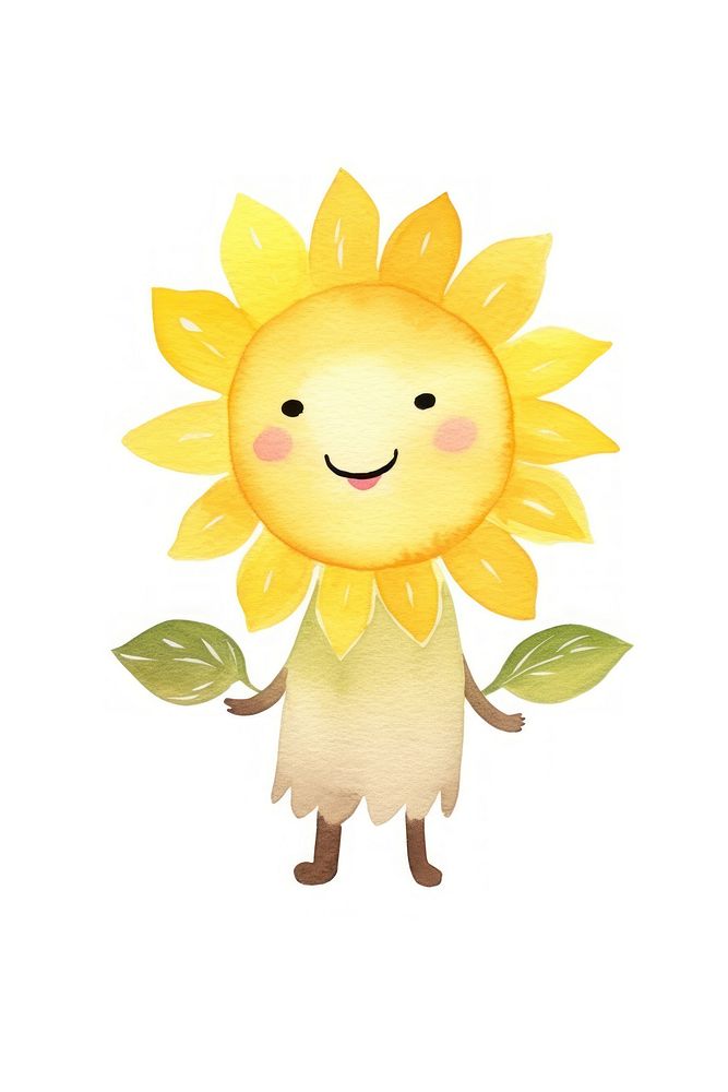 Flower character dancing sunflower plant white background. AI generated Image by rawpixel.