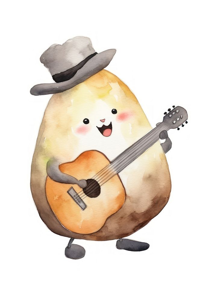 Potato dancing guitar white background anthropomorphic. AI generated Image by rawpixel.