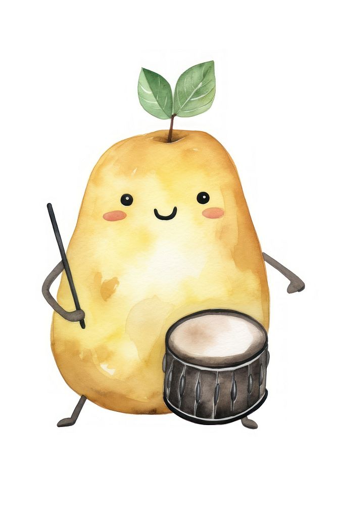 Potato playing drum pear food white background. AI generated Image by rawpixel.