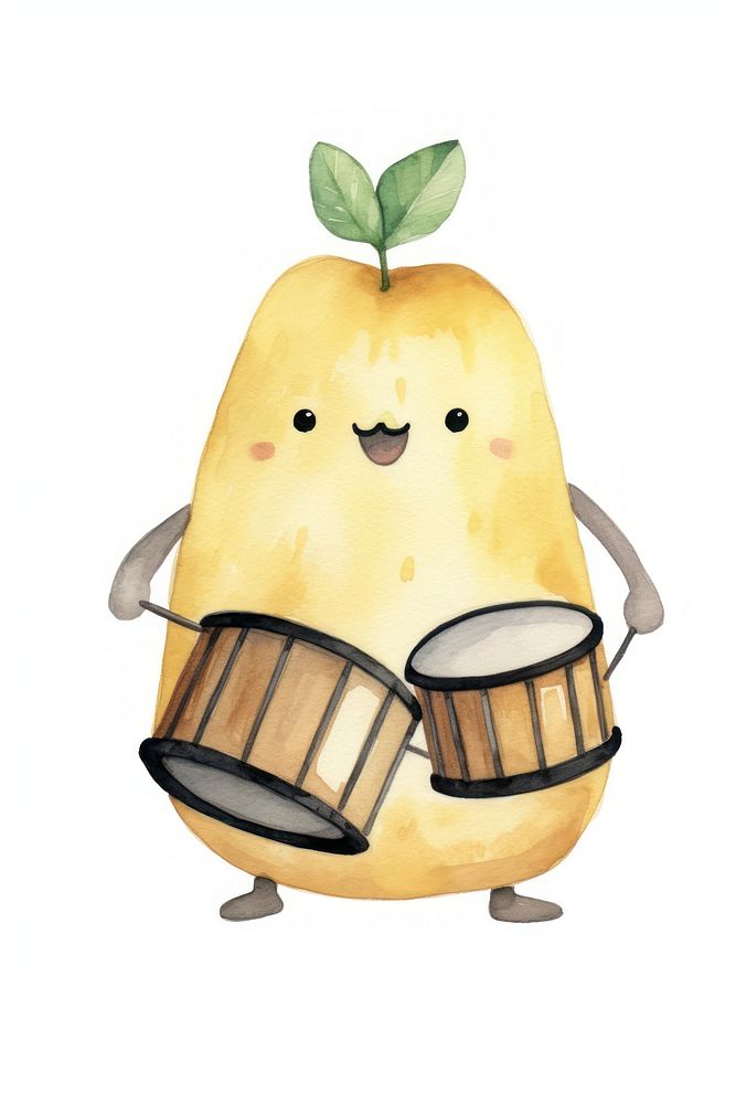 Potato playing drum food white background anthropomorphic. AI generated Image by rawpixel.