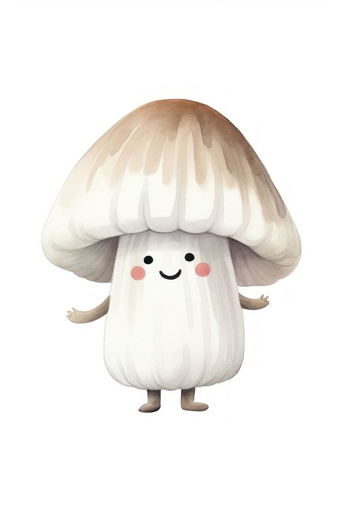 White mushroom dancing white background anthropomorphic illustrated. AI generated Image by rawpixel.