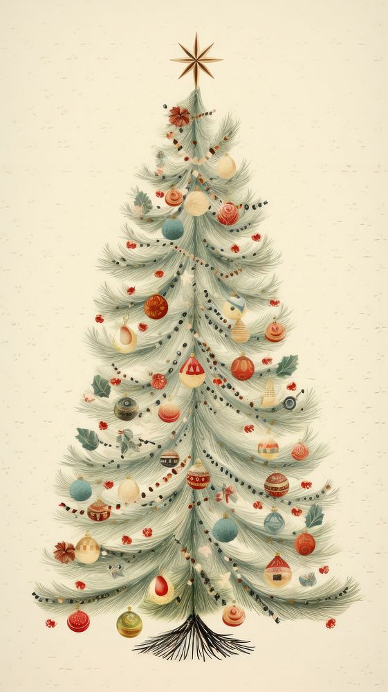 Decorated christmas tree pattern drawing anticipation. 