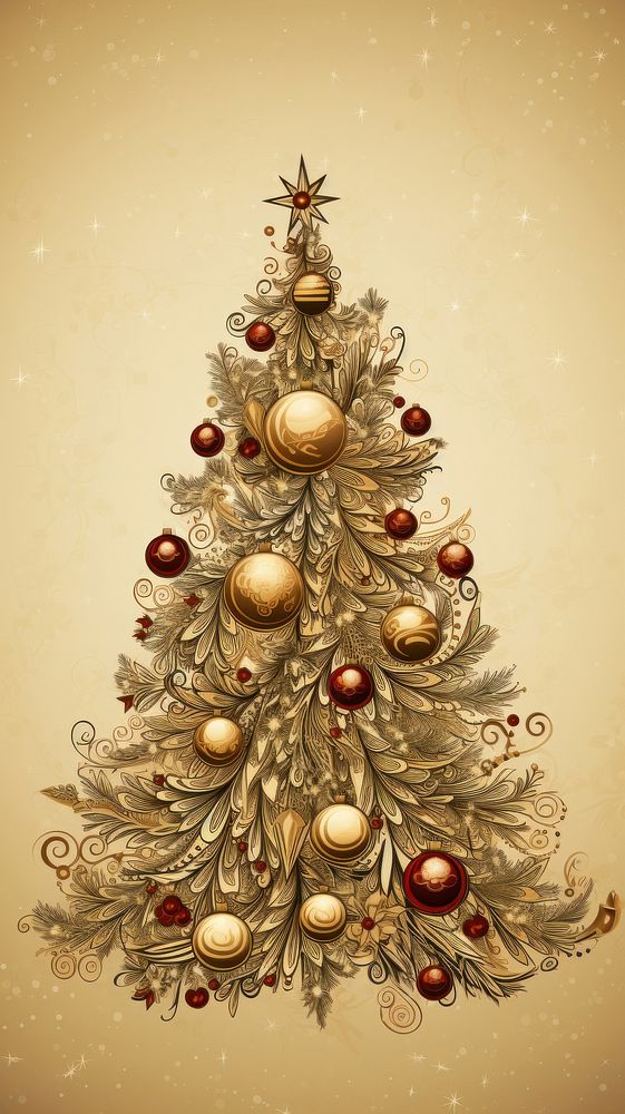 Decorated christmas tree pattern gold illuminated. AI generated Image by rawpixel.