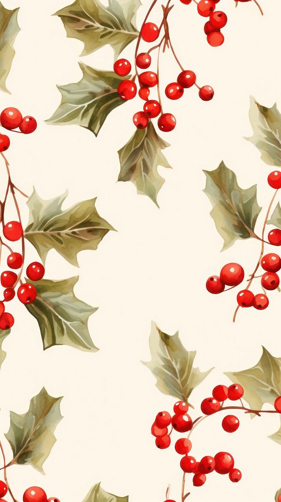 Christmas holly backgrounds pattern cherry. AI generated Image by rawpixel.