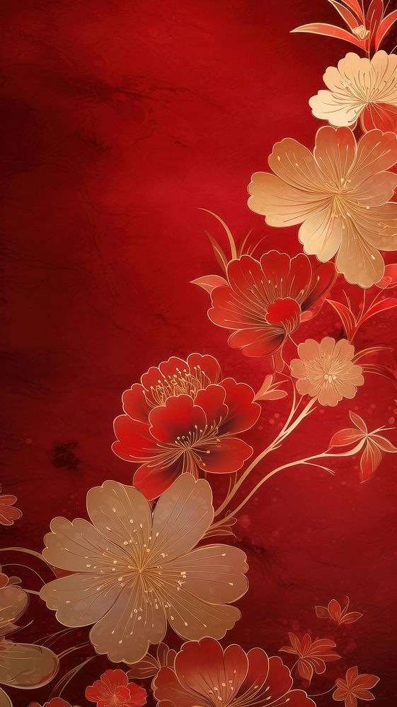 Chinese fortune flower pattern backgrounds plant. AI generated Image by rawpixel.