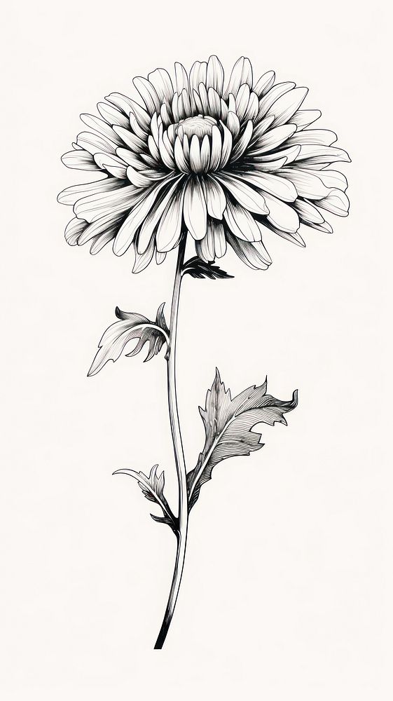 Chinese chrysanthemum drawing flower sketch. AI generated Image by rawpixel.